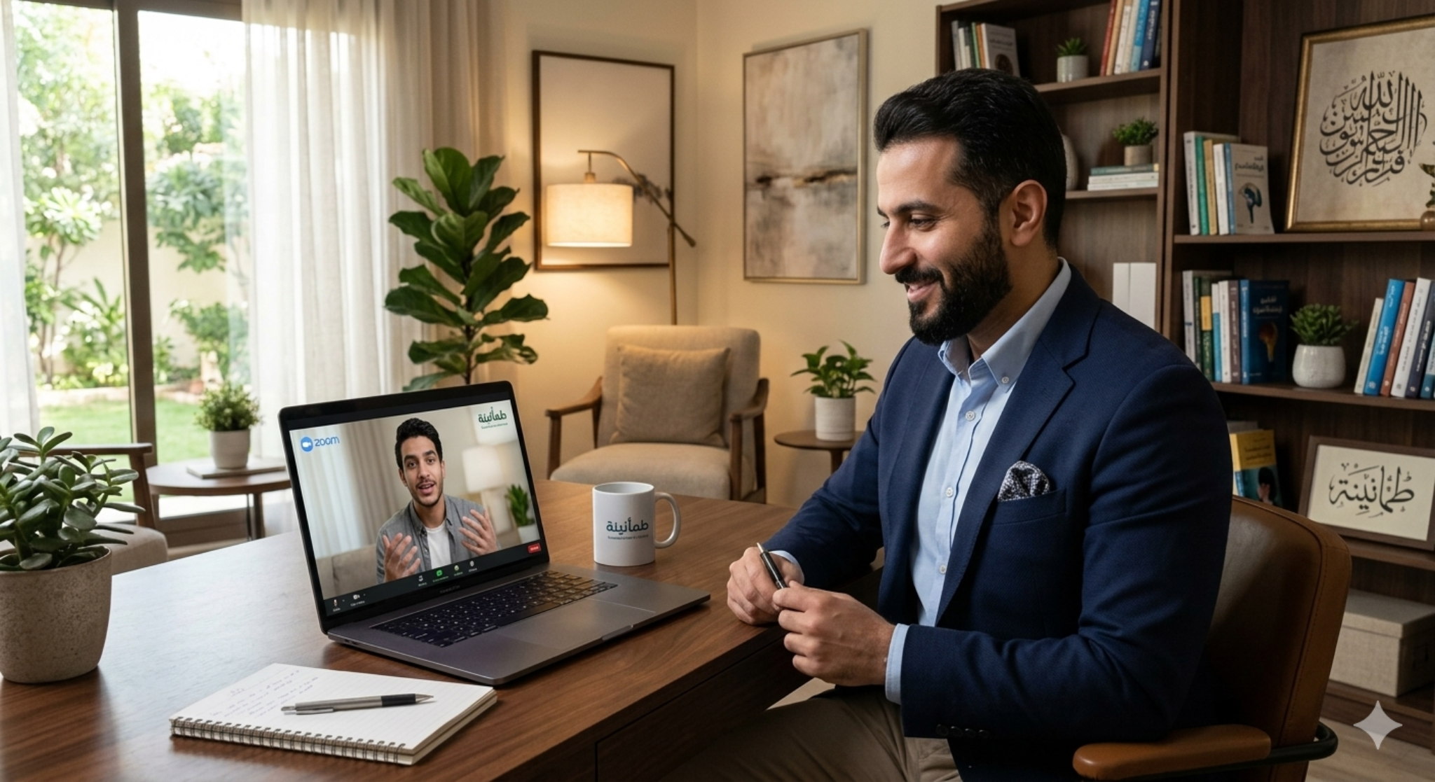 جلسة استشارة عبر الإنترنت في بيئة مهنية هادئة